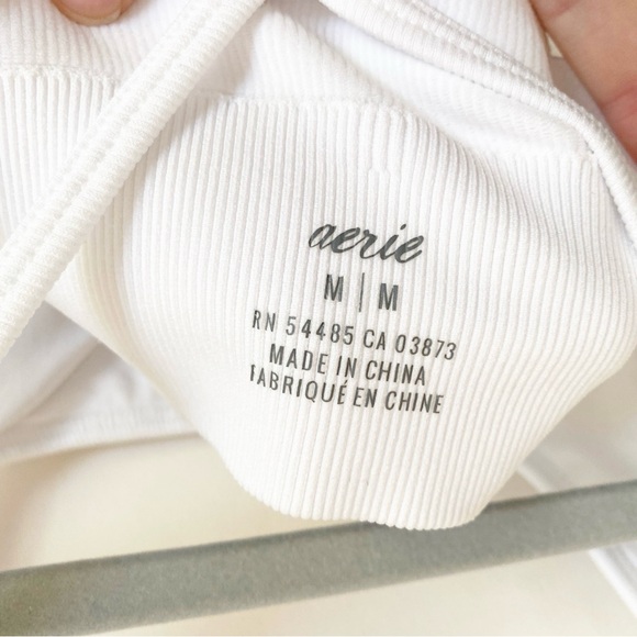 NWT Aerie Seamless Square Neck Ribbed Longline Bralette Sports Bra White Medium - Picture 6 of 12